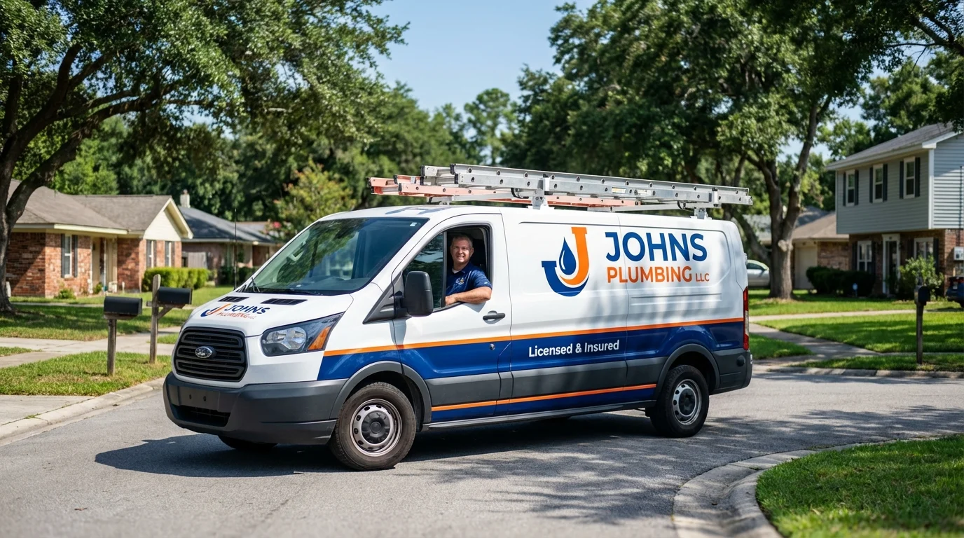 Johns Plumbing LLC service van in Plymouth, NC