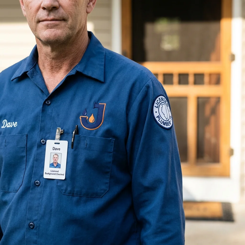 Licensed plumber showing ID badge in Plymouth, NC