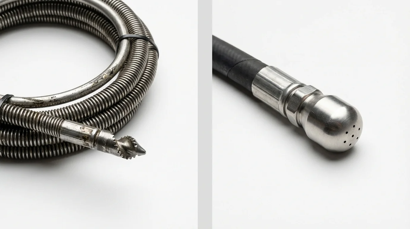 Drain snake cable and hydro jetting nozzle used for drain cleaning in Plymouth, NC