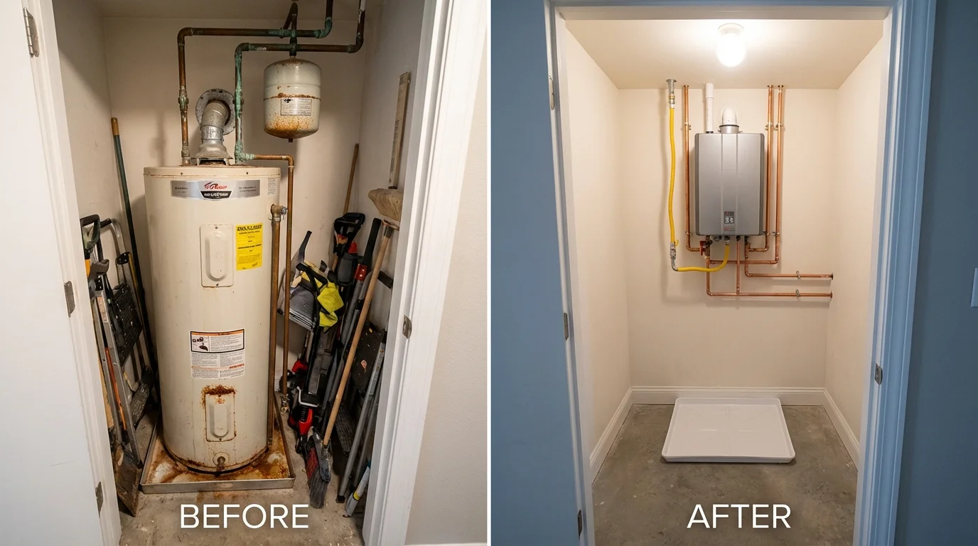 Tank water heater versus wall-mounted tankless unit comparison for Plymouth, NC homeowners