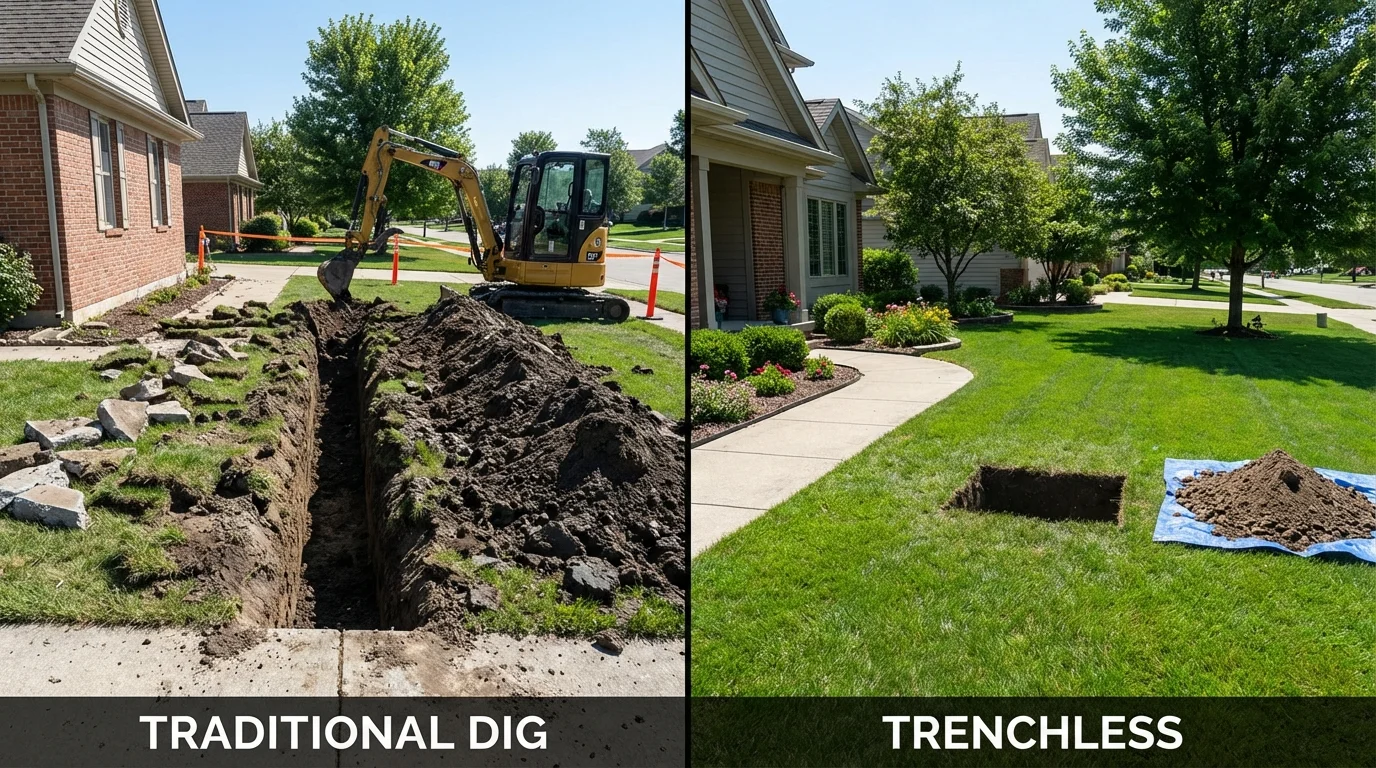 Trenchless sewer repair with minimal yard damage versus traditional excavation in Plymouth, NC